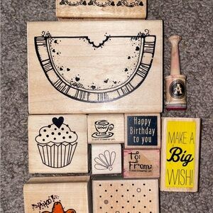 Stamp lot (dots, stampin up, studio g) water melon, cupcake, birthday, to from